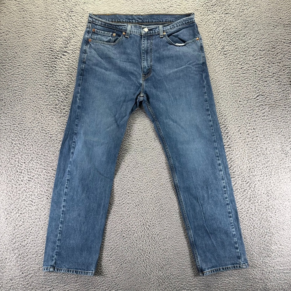 Levi's 505 Jeans Men 36x32 Blue Cotton Denim Straight Leg Faded Workwear Stretch